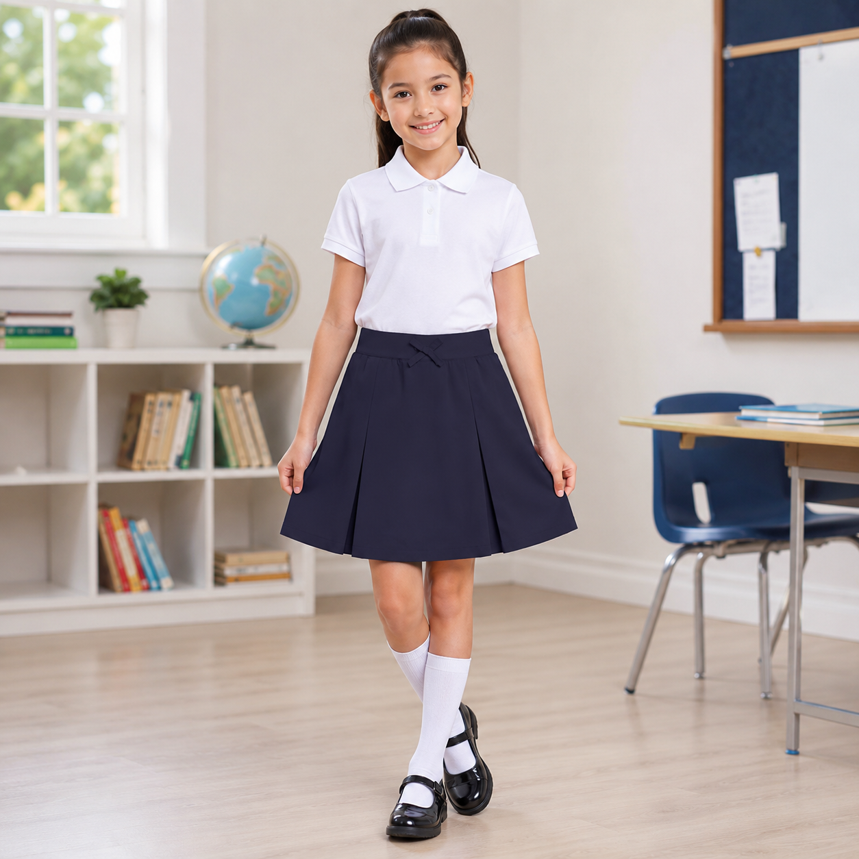 Girls Pull-On Pleated School Skirt